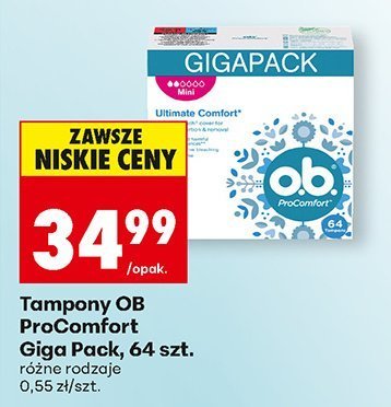 Tampony OB ProComfort różne rodzaje 64 szt. promocja w Biedronka