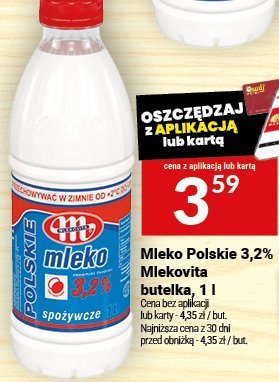 Mleko Polskie 3,2% Mlekovita butelka, 1 l promocja w Twój Market