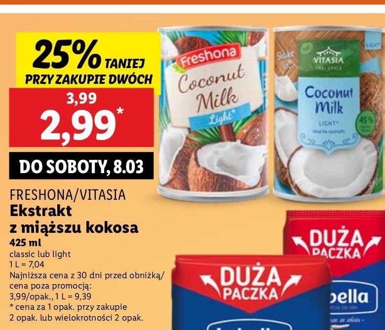 Mleczko kokosowe light Freshona promocja w Lidl