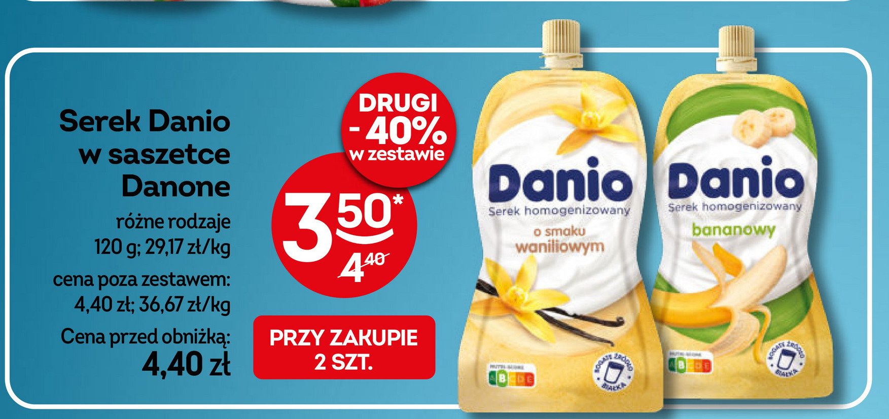 Serek bananowy saszetka Danone danio promocja w Żabka