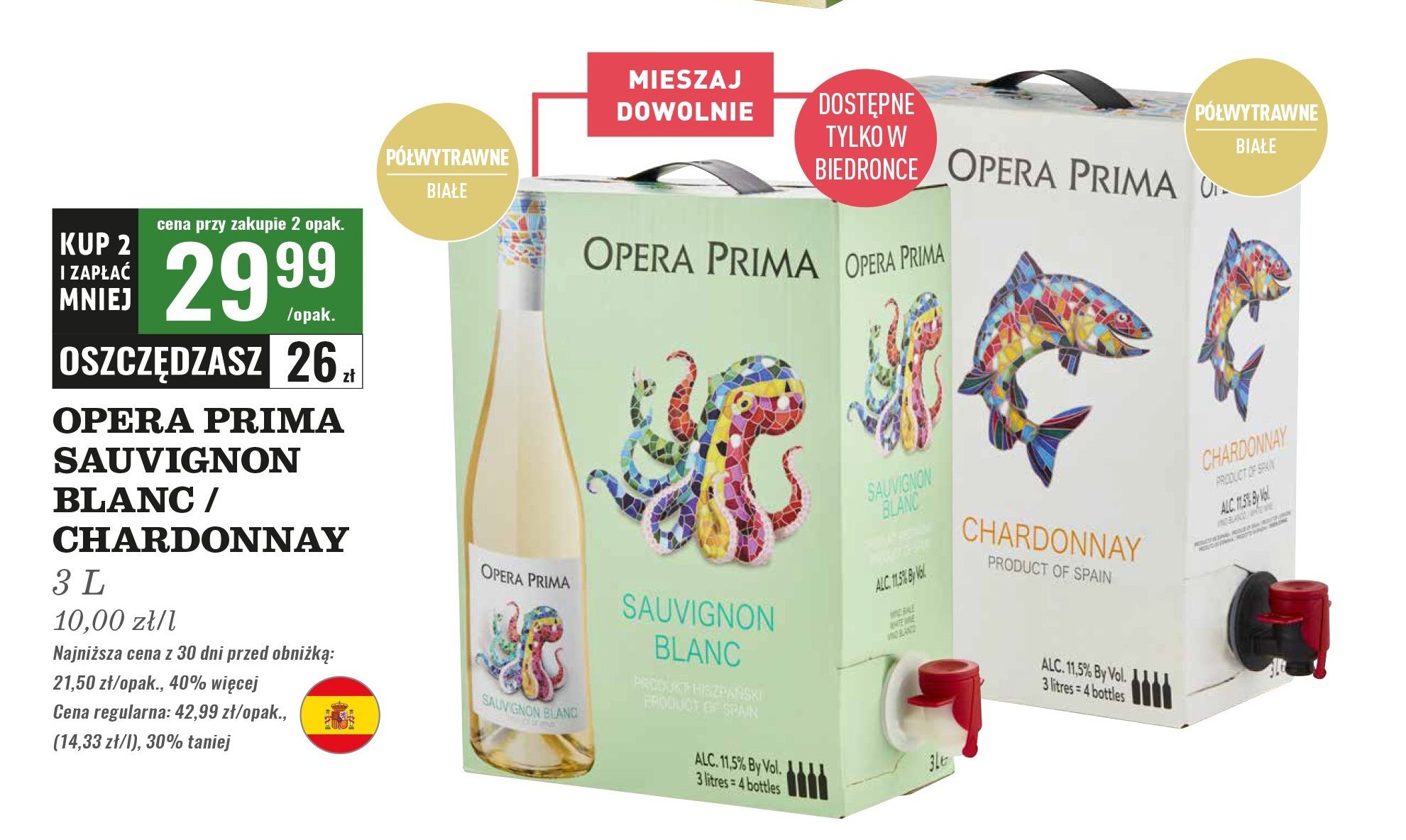 Wino Opera prima sauvignon blanc promocja w Biedronka