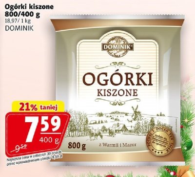 Ogórki kiszone 800/400g DOMINIK promocja w Prim Market