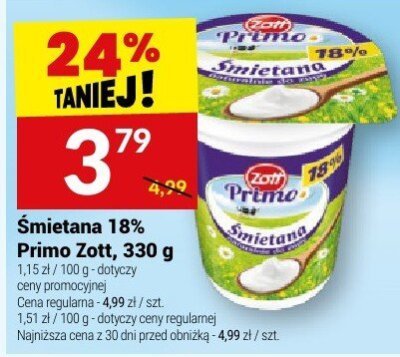 Śmietana 18% Primo Zott promocja w Twój Market