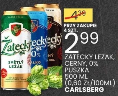 Piwo Żatecky Lezak Czarny 0% Puszka 500 ml (0,60 zł/100ml) Carlsberg promocja w Wafelek