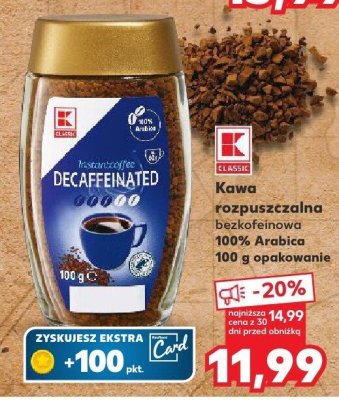 Kawa K-Classic rozpuszczalna bezkofeinowa 100% Arabica promocja w Kaufland