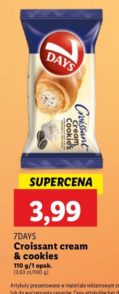 Croissant z kremem o smaku waniliowym z mlekiem i kawałkami ciastek 7 days cream & cookies promocja