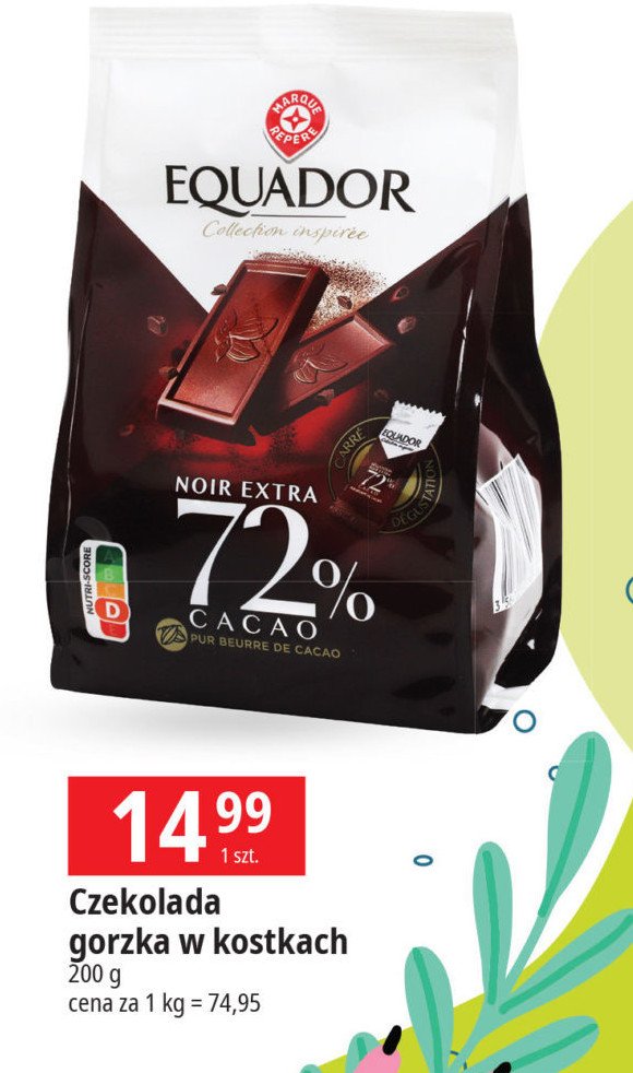 Kostki czekolady gorzkiej 72% Wiodąca marka equador promocja