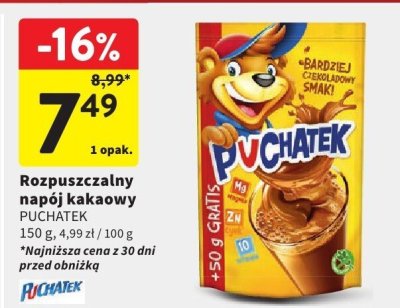 Rozpuszczalny napój kakaowy PUCHATEK promocja w Intermarche
