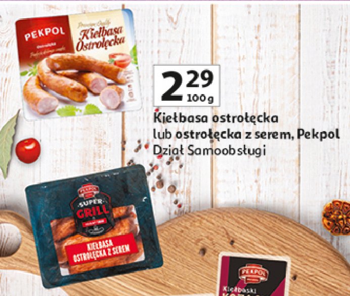 Kiełbasa ostrołęcka z serem Pekpol promocja w Auchan