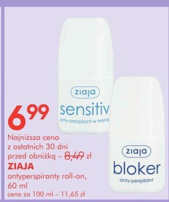 Antyperspiranty roll-on ZIAJA, 60 ml promocja w Super-Pharm
