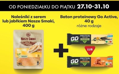 Naleśniki z serem lub jabłkiem Nasze Smaki 400 g + Baton proteinowy Go Active 40 g różne rodzaje - zestaw promocja w Biedronka