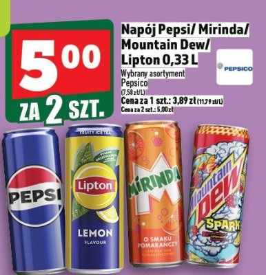 Napój Pepsi/Mirinda/Mountain Dew/Lipton 0,33L promocja w TOPAZ