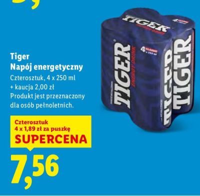 Napój Tiger Napój energetyczny Czteroszstuk promocja w Lidl