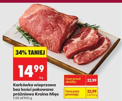 Karkówka wieprzowa bez kości pakowana próżniowo Kraina Mięs promocja w Biedronka