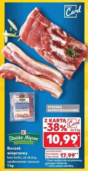 Boczek wieprzowy bez kości ze skórą vacuum Stoisko mięsne promocja w Kaufland