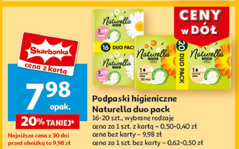 Podpaski higieniczne calendula normal Naturella ultra promocja w Auchan