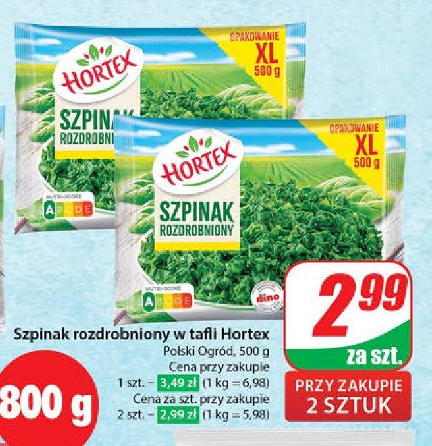 Szpinak rozdrobniony Hortex promocja w Dino