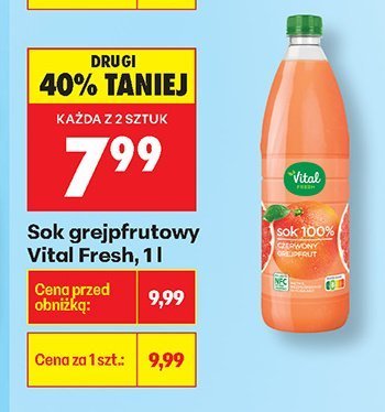 Sok grejpfrutowy Vital Fresh, 1 l promocja w Biedronka