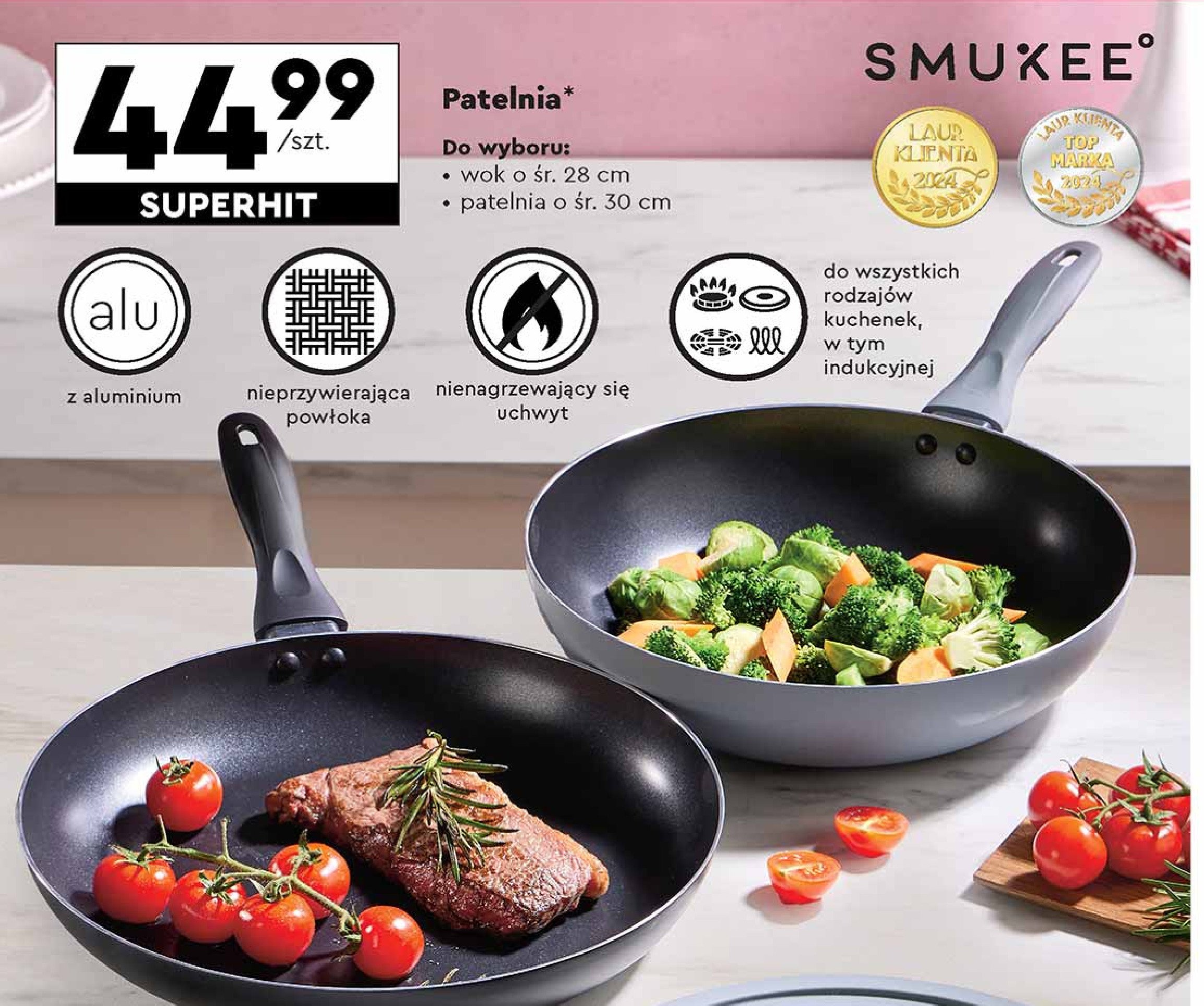 Patelnia 30 cm Smukee kitchen promocja w Biedronka