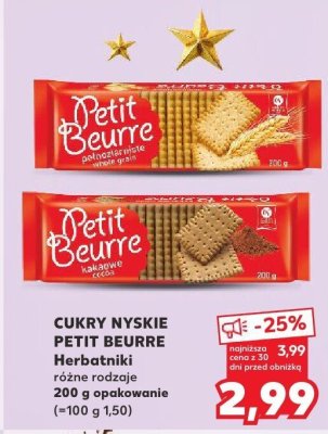 Herbatniki CUKRY NYSKIE PETIT BEURRE różne rodzaje promocja w Kaufland