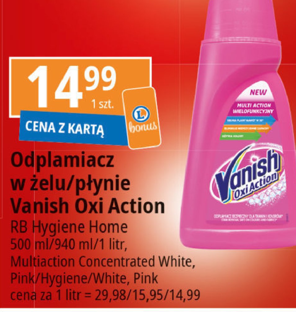 Odplamiacz w płynie regular Vanish oxi action promocja