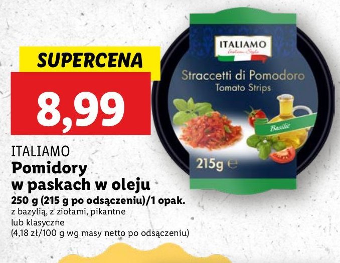 Pomidory siekane z bazylią Italiamo promocja