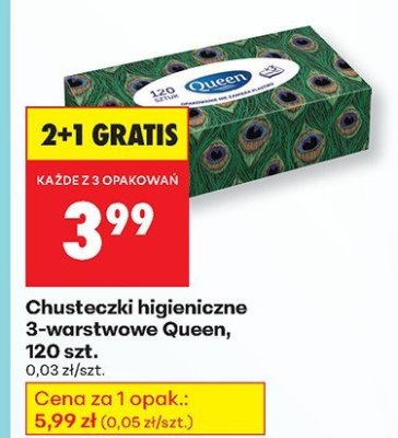 Chusteczki higieniczne 3-warstwowe Queen, 120 szt. promocja w Biedronka