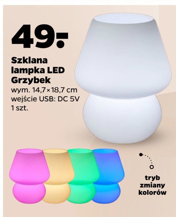 Lampka szklana led grzybek promocja w Netto