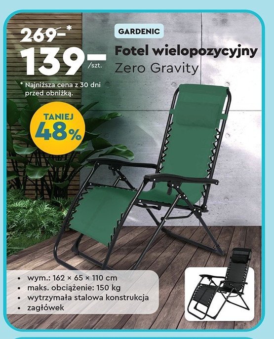 Fotel zero gravity Gardenic promocja w Biedronka
