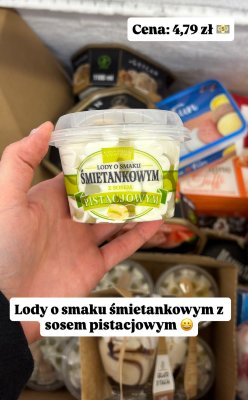 Lody o smaku śmietankowym z sosem pistacjowym promocja w Dino