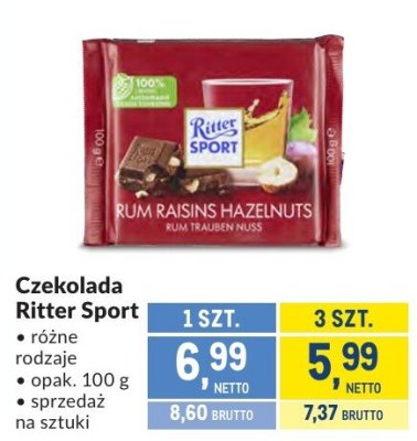 Czekolada Ritter Sport różne rodzaje promocja w Makro