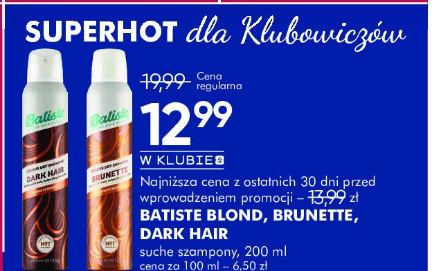 Szampon do włosów suchy brunette BATISTE INSTANT HAIR REFRESH promocja w Super-Pharm