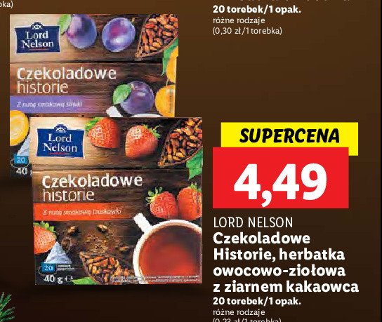 Herbata czekoladowe historie z nut膮 smakow膮 艣liwki Lord nelson promocja