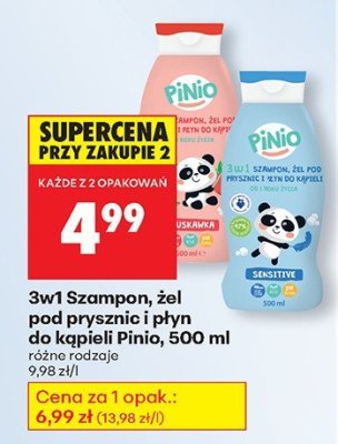 3w1 Szampon, żel pod prysznic i płyn do kąpieli Pinio, 500 ml promocja w Biedronka