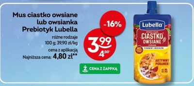 Mus ciastko owsiane lub owsianka Prebiotyk Lubella promocja w Żabka
