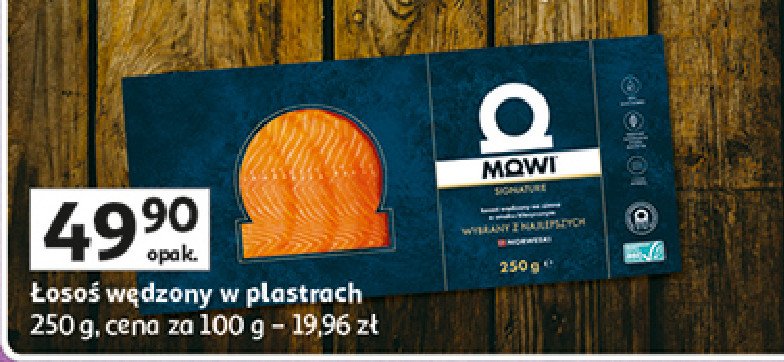 Łosoś norweski wędzony w plastrach Mowi promocja w Auchan