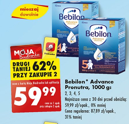 Mleko 5 BEBILON ADVANCE PRONUTRA promocja w Biedronka