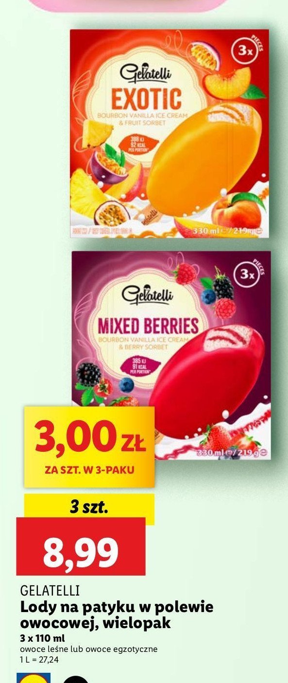 Lody egzotyczne Gelatelli promocja w Lidl