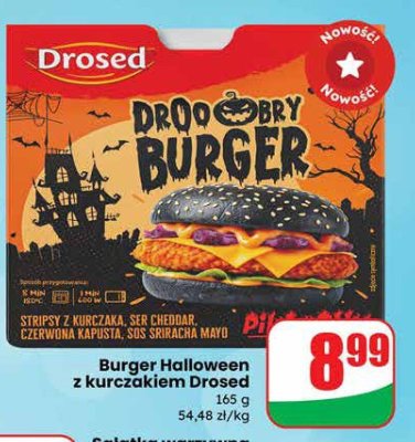 Burger Halloween z kurczakiem Drosed promocja w Dino