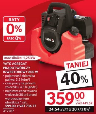 Agregat prądotworczy inwertorowy YATO 800 W promocja w Selgros