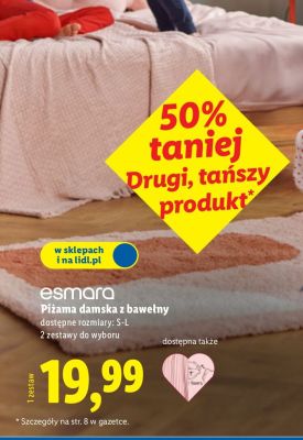 Piżama damska z bawełny esmara promocja w Lidl
