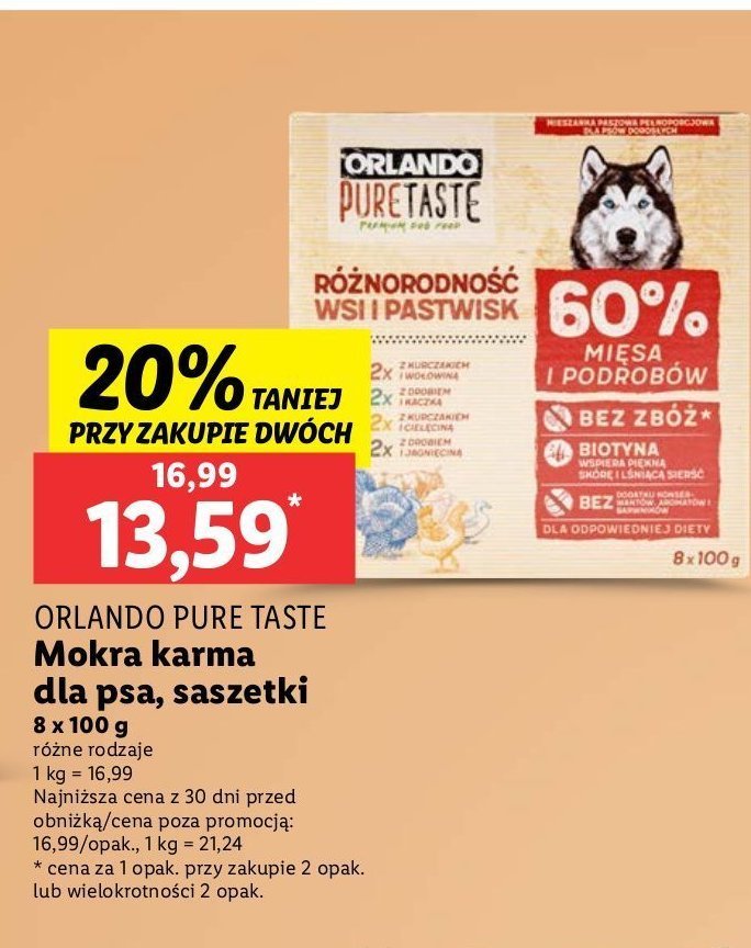 Pasztet mięsny 2 x kurczak i wołowina + 2 x drób i jagnięcina Orlando pure taste promocja