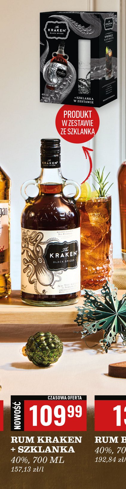 Rum + szklanka The kraken black spiced promocja w Biedronka