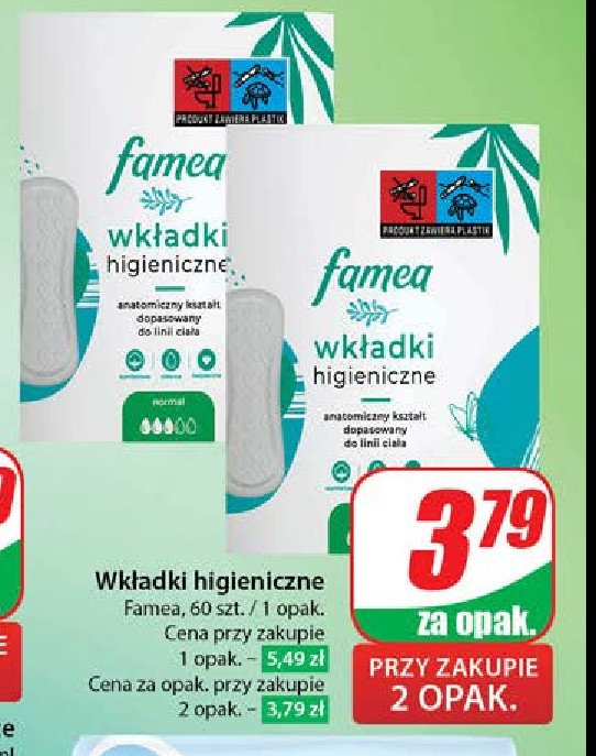 Wkładki higieniczne normal Famea promocja w Dino