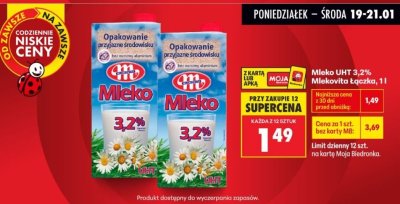 Mleko UHT 3,2% Mlekovita Łączka 1l promocja w Biedronka