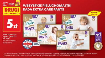 Wszystkie pieluchomajtki Dada Extra Care Pants DRUGIE ZA 5 ZŁ promocja w Biedronka