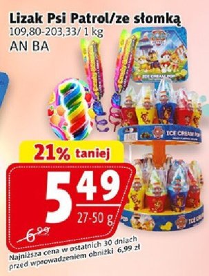 Lizak Psi Patrol ze słomką AN.BA promocja w Prim Market