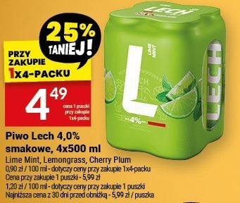 Piwo Lech 4,0% smakowe, 4x500 ml promocja w Twój Market