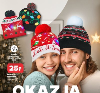 Świąteczna czapka LED promocja w Netto