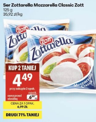 Ser Zottarella Mozzarella Classic Zott promocja w Delikatesy Centrum